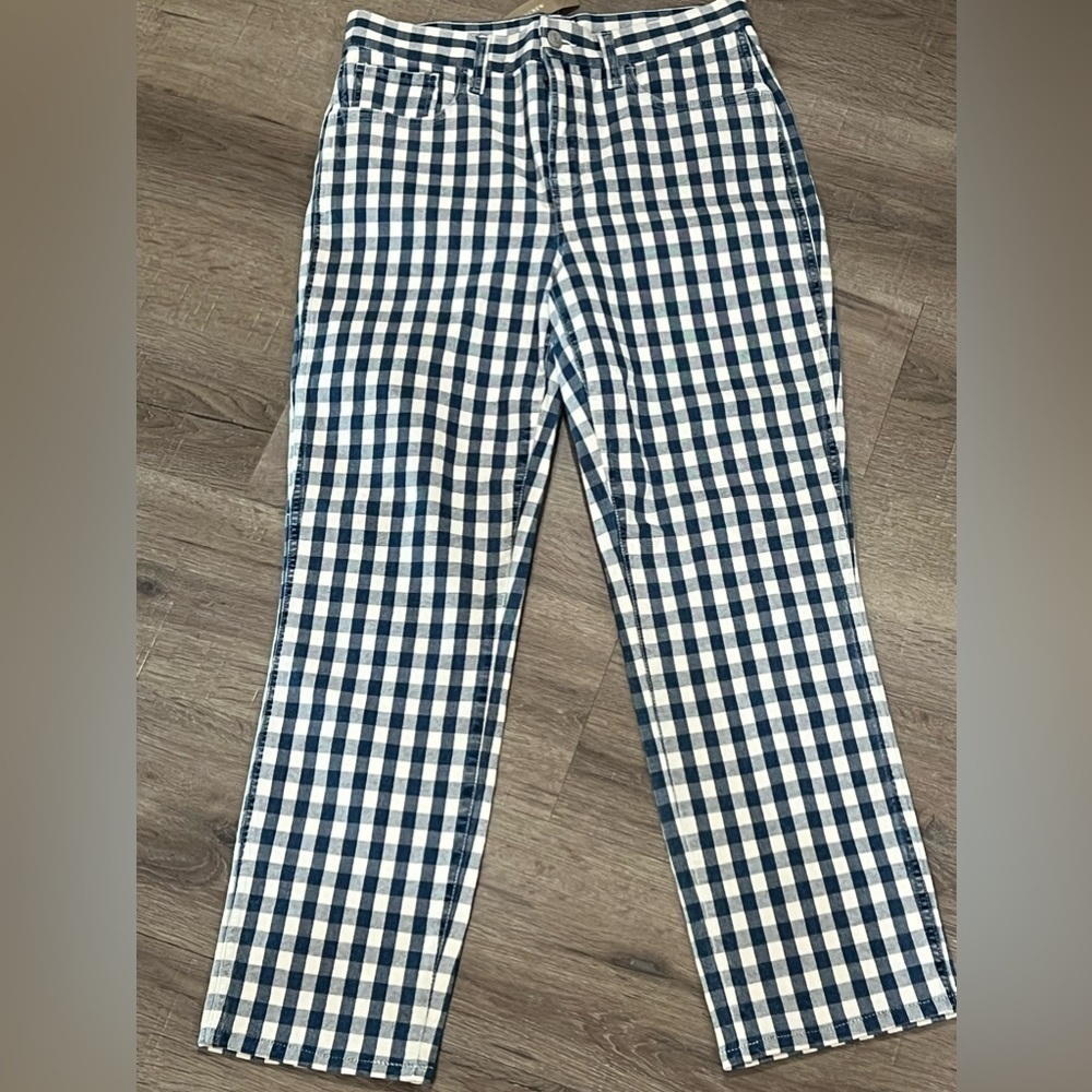 NWT Women’s 28 J. Crew Blue Gingham Vintage Straight Cotton Trouser Pants
